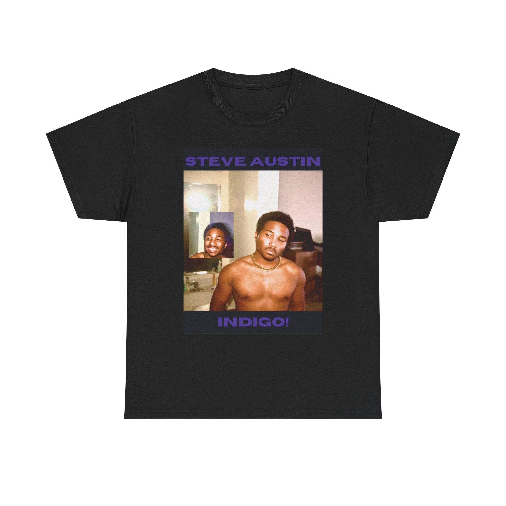 Steve Austin Indigo Album Art T-Shirt — Retro Shirt with Portrait Graphic