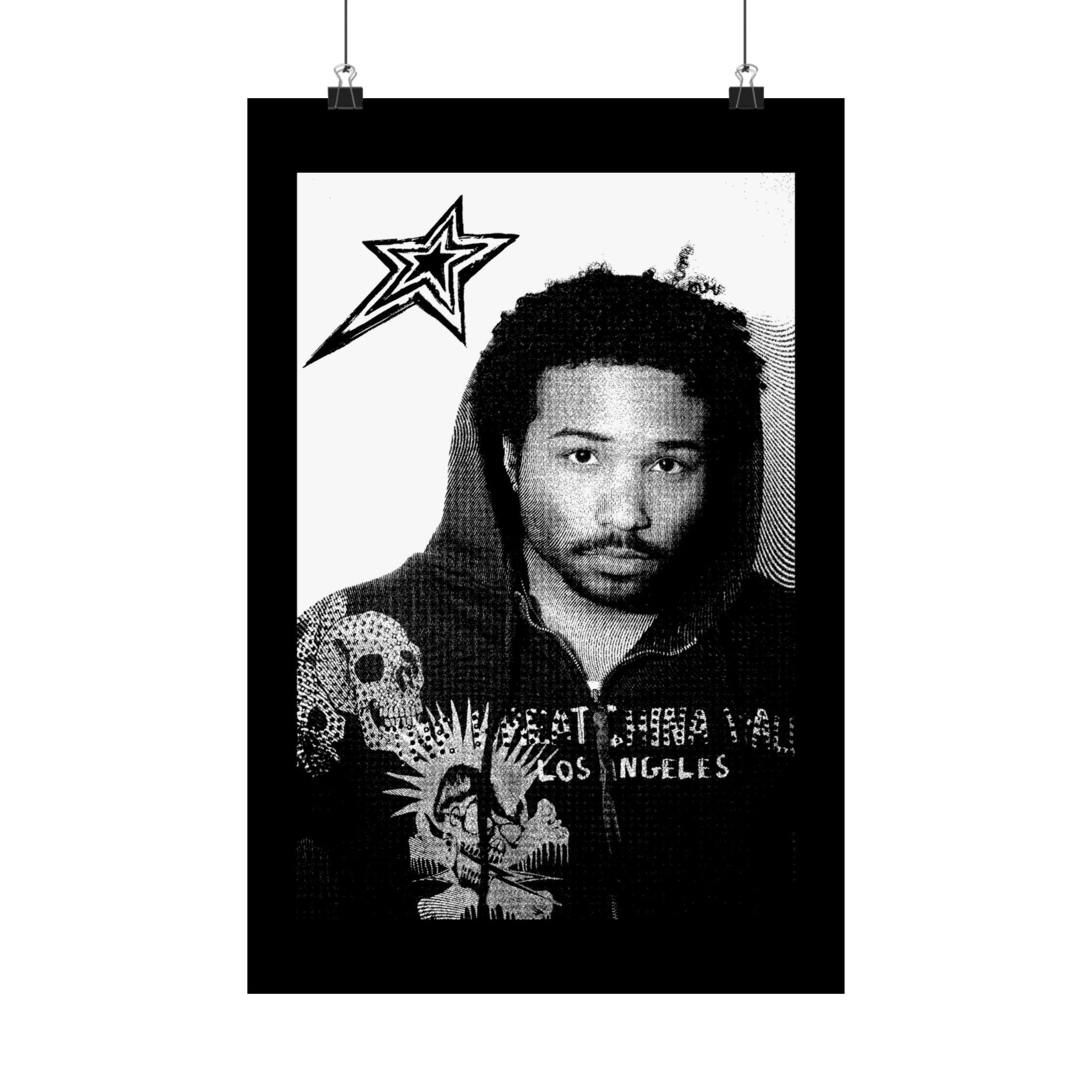 Indigo! B&W Matte Vertical Poster — Grunge Portrait with Star Accent