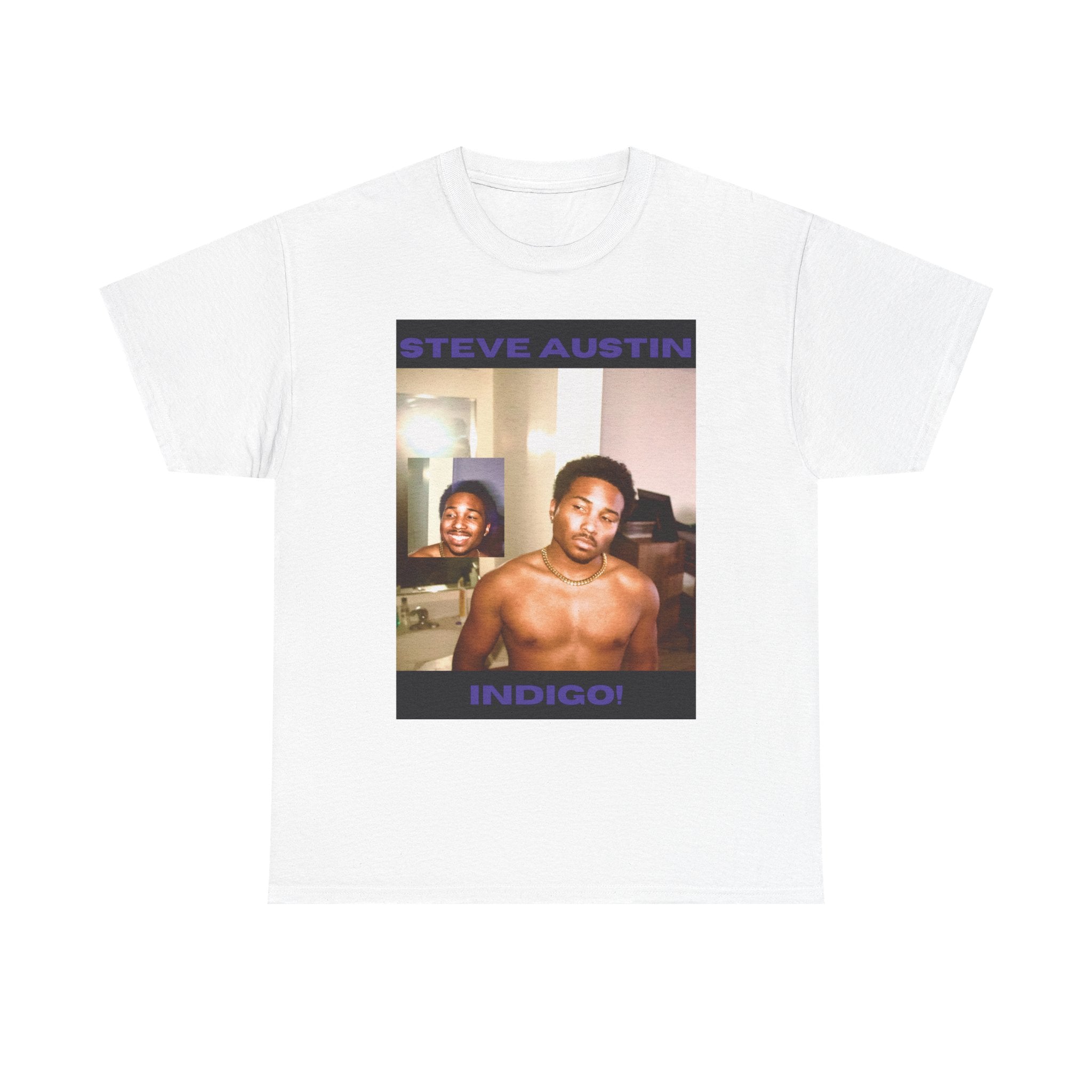 Steve Austin Indigo Album Art T-Shirt — Retro Shirt with Portrait Graphic