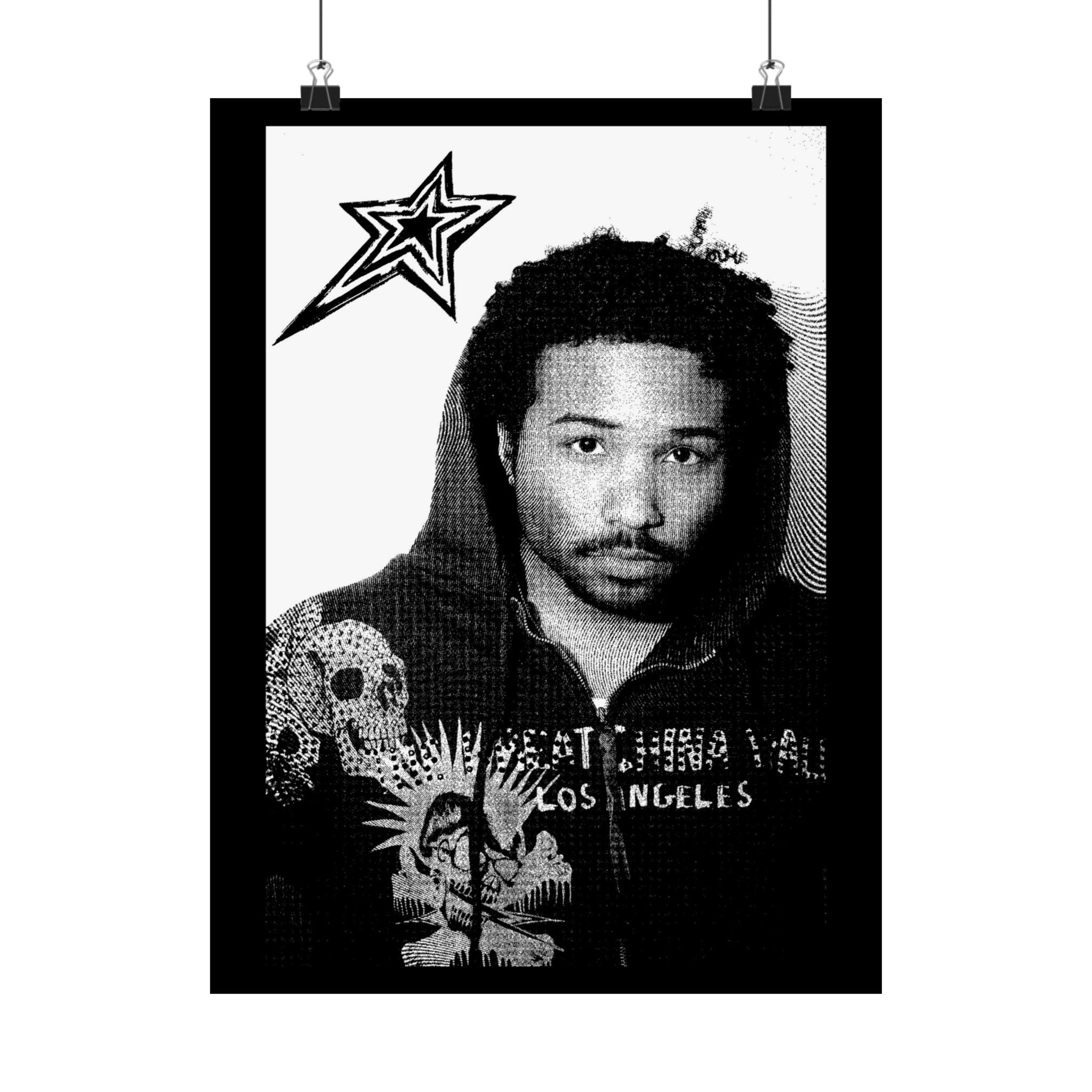 Indigo! B&W Matte Vertical Poster — Grunge Portrait with Star Accent