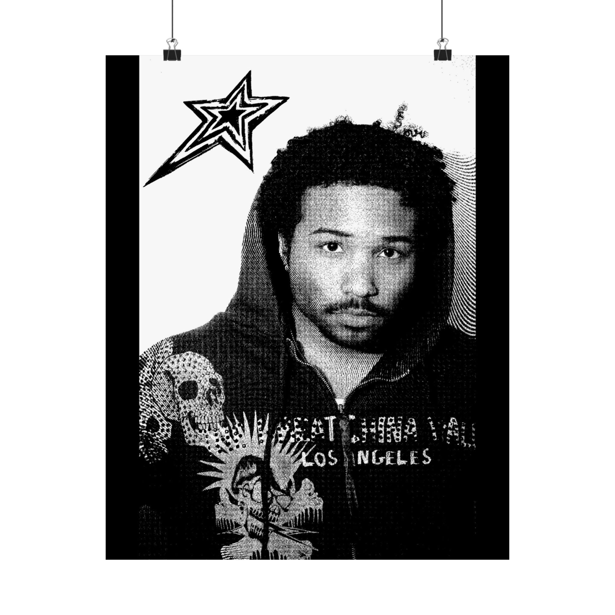 Indigo! B&W Matte Vertical Poster — Grunge Portrait with Star Accent