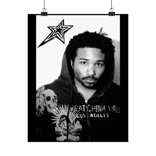 Indigo! B&W Matte Vertical Poster — Grunge Portrait with Star Accent