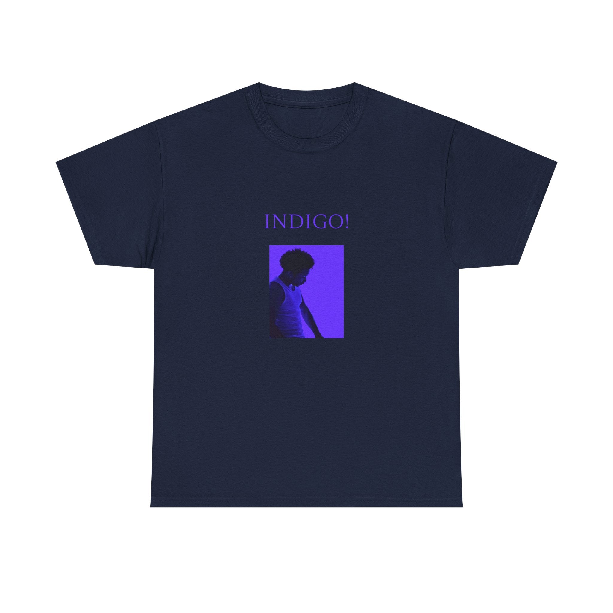 Moody Violet Portrait Tee - Retro Neon Photo Graphic T-Shirt